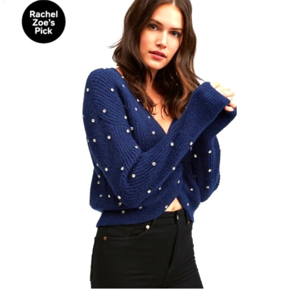Express embellished, studded, rhinestone twist sweater